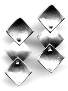JESTER $110-sterling silver earrings with concave and convex squares and alternating surface treatments (1 1/4" long post earrings)